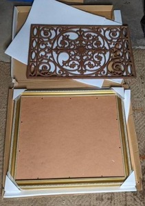 lot 89 image: Wrought Iron Grate & Gold Picture Frame