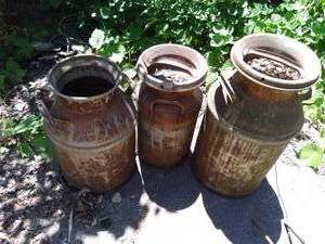 lot 96 image: (3) Vintage Metal Milk Cans...