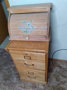 lot 102 image: Vintage Bread Box (18.5 X 11 X 11) & Vintage 2 Drawer File Cabinet (16.25 X 16.5 X 27.5 )