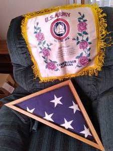 lot 111 image: American Flag in Case & Handmade Mi...
