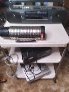 lot 177 image: 3 Shelf Metal Shelf With Electronic...