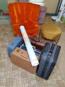 lot 245 image: Vintage Orange Side Chair, Ottoman,...