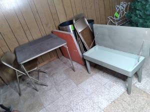 lot 274 image: (2) Card Tables (4) Chairs & Vintage Piano Bench With Storage (36 X 16 X 18)