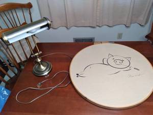 lot 03 image: Vintage Adjustable Piano Lamp (Pictured  16), & Adam West Wall Hanging See Photos