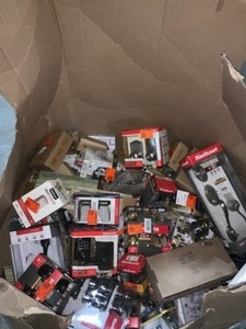 Gaylord of Assorted Door KnobsHandles & Electric Deadbolts. Various Kinds & Conditions. See Pictures
