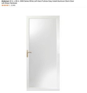 ANDERSON 32 in. x 80 in. 3000 Series White Left-Hand Fullview Easy Install Aluminum Storm Door with Brass Hardware. See Pictures
