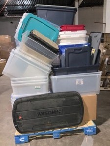 Pallet of Assorted Storage Bins. Various Sizes & Conditions. See Pictures