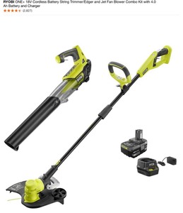 RYOBI ONE 18V Cordless Battery String TrimmerEdger and Jet Fan Blower Combo Kit with 4.0 Ah Battery and Charger. See Pictures