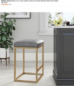 NATHAN JAMES Nelson 24 in. Gray Leather Cushion and Gold Stainless Steel Frame Metal Bar Stool. See Pictures