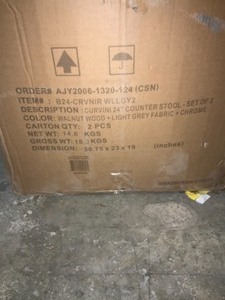 LUMISOURCE Curvini 24 in. Walnut and Grey Fabric Counter Stool (Set of 2). See Pictures