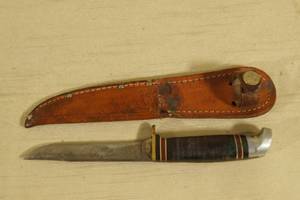 Vintage Boy Scouts Fixed Blade Knife with Leather Wrapped Handle