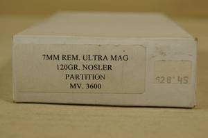 20 Custom Load 7mm Rem Ultra Mag 120 Gr Nosler Partition Ammo