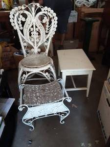 Wicker Chair, Foot Stool & Side Table