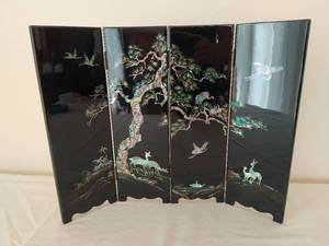 Korean Black Lacquer Screen With Mother of Pearl Inlay