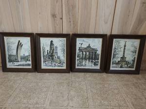 4 framed signed drawings