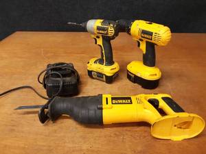 lot 122 image: DeWalt 18V Cordless Drill, Impact and Sawzall w 2 Batteries and Charger