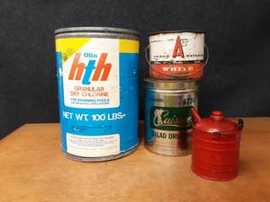 lot 158 image: Lot of Vintage Advertising Cans and Old Steel Fuel Can