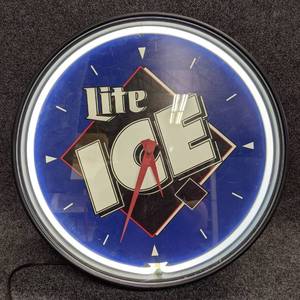 lot 30 image: Miller Lite ICE Lighted Neon Clock