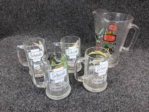 lot 83 image: Schmidt Beer Collector Series Beer Mugs and with Matching Glass Pitcher
