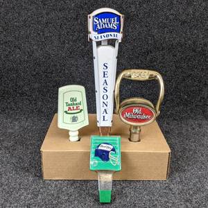 lot 183 image: Lot of 4 Beer Tap Handles - Bud Dry, Old Tankard Ale, Sam Adams Seasonal, and Old Milwaukee