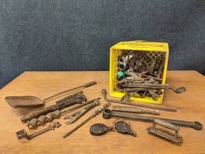 lot 304 image: Large Lot of Rusty Wonderfulness Tools, Pulleys, Straps, Chains, and More