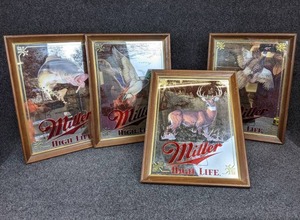 lot 7 image: Set of 4 Miller High Life Sportsmans Series Wildlife Mirrors - Bass, Pheasant, Whitetail Deer, and Duck