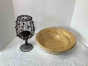 lot 29 image: Large Wooden Bowl and Wine Dcor
