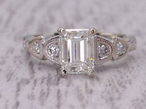 Couture 1.25 Carat Emerald Cut Diamond Ring in 14k Gold With Original Papers