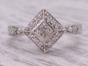 .40 Carat Double Layered Square Diamond Halo 14k Gold Ring
