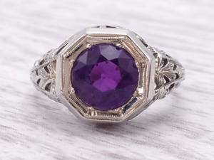 Antique Filigree Amethyst Estate Ring in 18k Gold