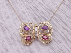 Amethyst and Garnet Butterfly Slide Pendant in 14k Gold