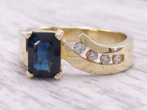 Custom 1.10 Carat Natural Midnight Blue Sapphire and Diamond Ring in 14k Gold