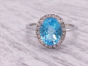 Light Blue 2.4 Carat Topaz and Diamond Halo Ring in 14kt Gold