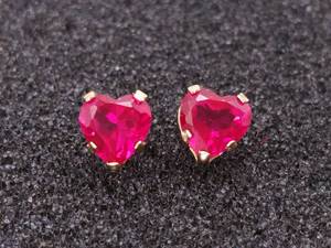 Heart Shaped Ruby Stud Earrings in Yellow Gold