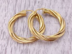 Italian Designer Twist Yellow Gold Hoop Earrings with Intricate Design