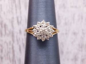Floral Shaped Diamond Cluster Yellow Gold Ring