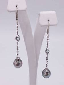 Tahitian Pearl And Blue Topaz Dangle Earrings