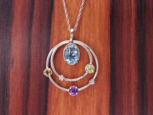Double Halo Multi-Gem and Diamond Estate Necklace