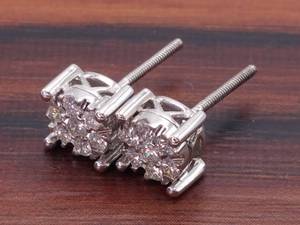 Brand New .52 Carat Diamond Cluster Screw Back Stud Earrings in 14k White Gold $1,650 Retail