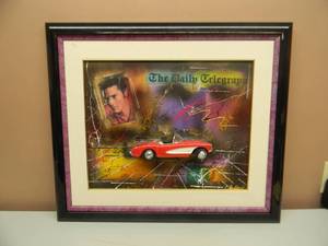 lot 66 image: ELVIS FRAMED PICTURE WITH 3D CORVETTE - NICE - APPROX 27 BY 24 - SEE PICTURES