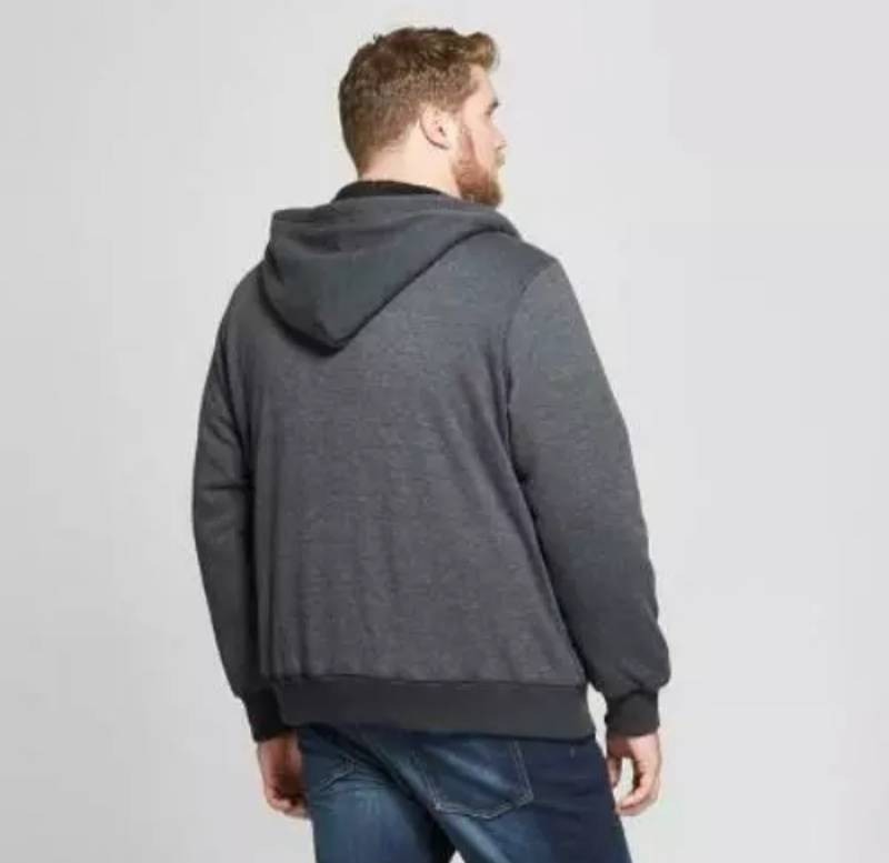 Mens Sherpa Lined Full Zip Charcoal Hooded Sweatshirt Size 3Xb Tall.