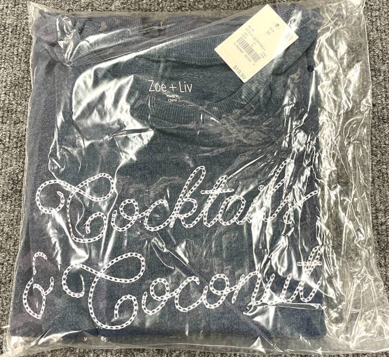Zoe &amp Liv Womens Cocktails And Coconuts Cropped Sweatshirt Top Shirt Size M
