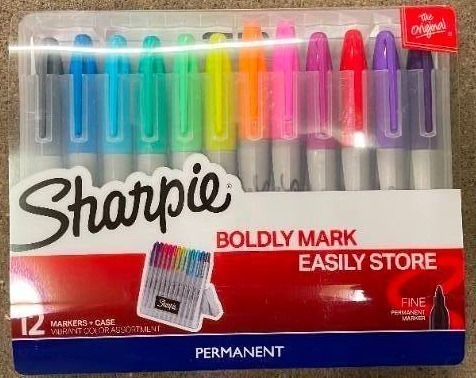 Sharpie 12 Ct Boldly Mark Permanent Markers Hard Storage Case Multi Colored.