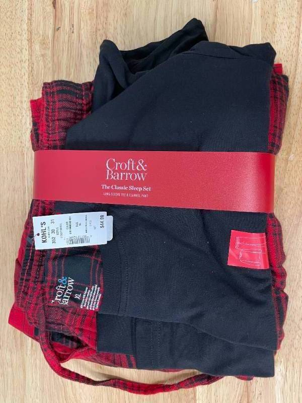 Croft and Barrow Mens Buffalo Plaid Sleep Pants and Shirt Set XL