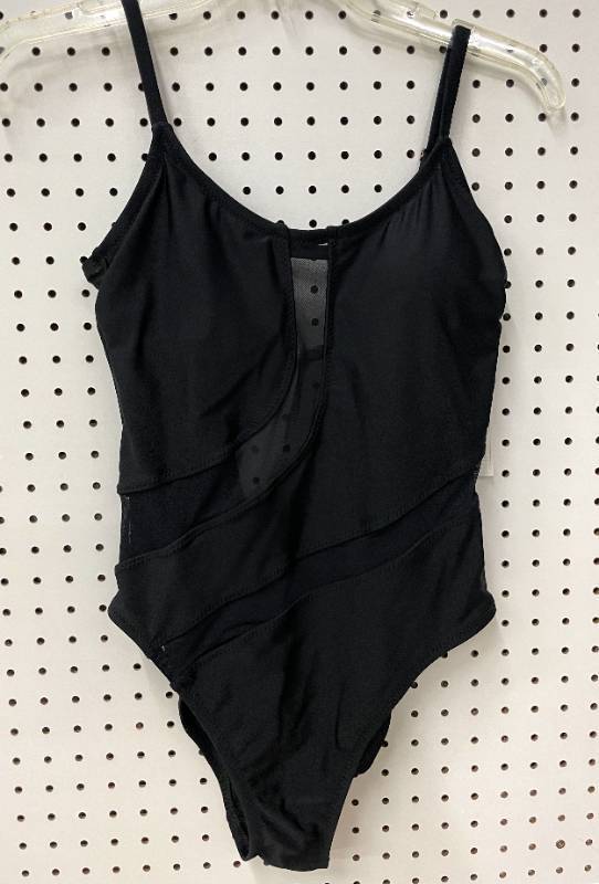 Shade &amp Shore Womens Black Mesh Swirl One-Piece Swimsuit Size S