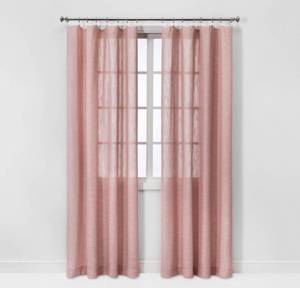 Pink Feather Sheer Long Window Curtain Panel with Rings.&nbsp