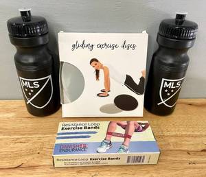 Lot of Exercise Bands, Disks and Water Bottles&nbsp&nbsp