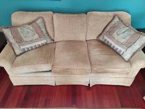 Tan Kravet furniture couch with 2 pillows