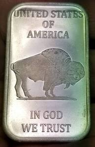 1 TROY OZ. .999 FINE SILVER BAR INDIAN BUFFALO DESIGN