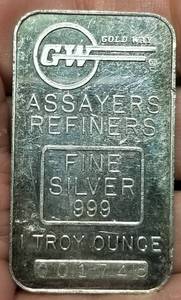 1 TROY OZ. .999 FINE SILVER BAR VINTAGE GOLD WAY REFINING